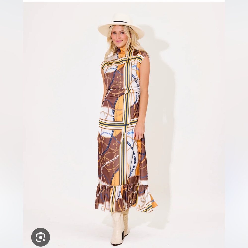 NWT ALDEN ADAIR ESTELLE EQUESTRIAN DRESS SMALL MIDI RUFFLE HORSE SILKY